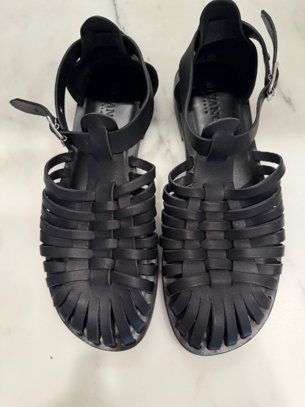 GAP Black Braided Italian Leather Handmade Fisherman Sandal Flat Made by Mirvano